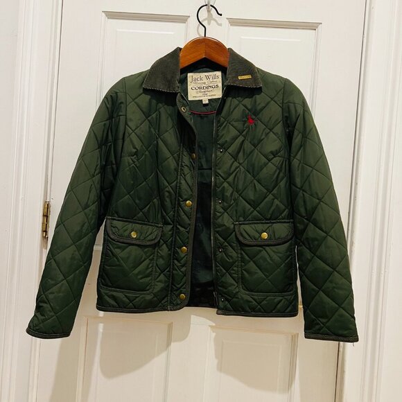 Jack Wills Dark Green Olive Nylon Quilted Jacket US 4 /UK 8 British Countryside - Picture 10 of 16